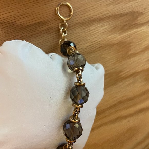 Crystal Bead Toggle Sterling Silver Gold Tone Bracelet - Picture 2 of 4